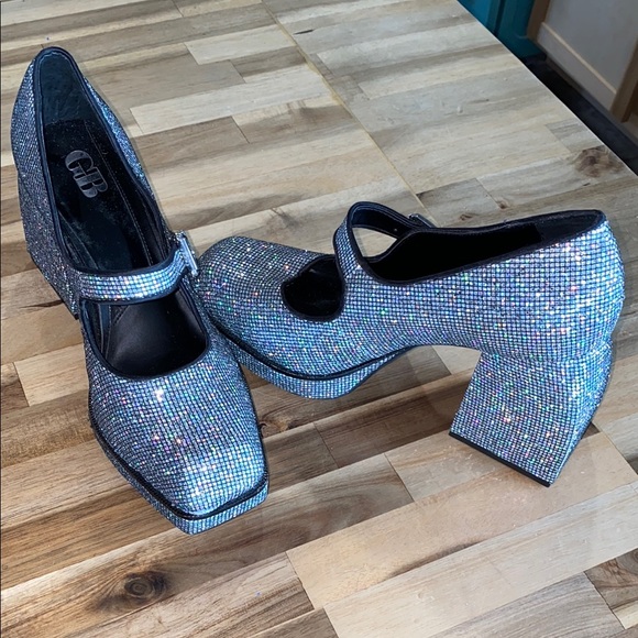Gianni Bini silver holographic Sparkling Mary Jane square Heels - Picture 8 of 15